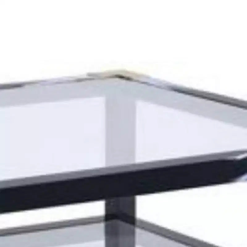 Table basse en métal avec plateau et étagère en verre, noire