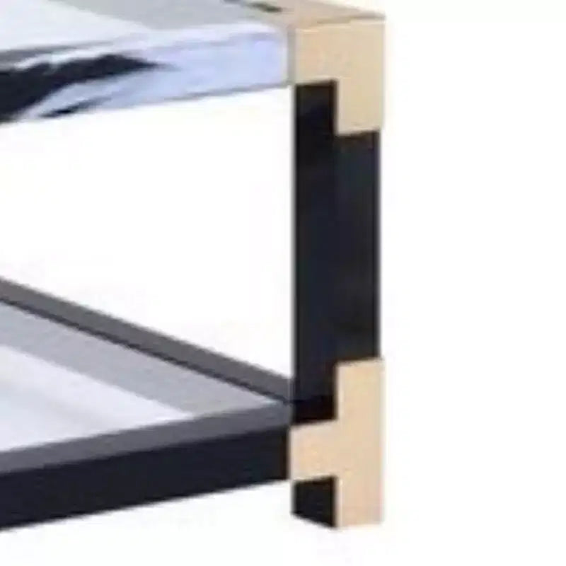 Table basse en métal avec plateau et étagère en verre, noire