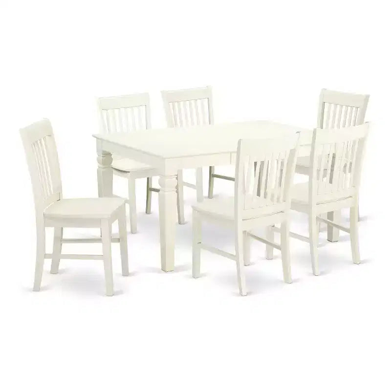 Nordic Dining Set 7Pc - Linen White Table & Kitchen Stools - Modern Farmhouse Style