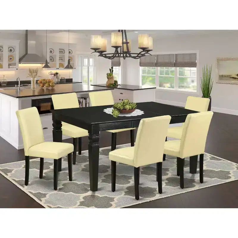 Ensemble de salle à manger 7 pièces, table de cuisine rectangulaire avec 6 chaises - rallonge de 42/60 et pieds noirs