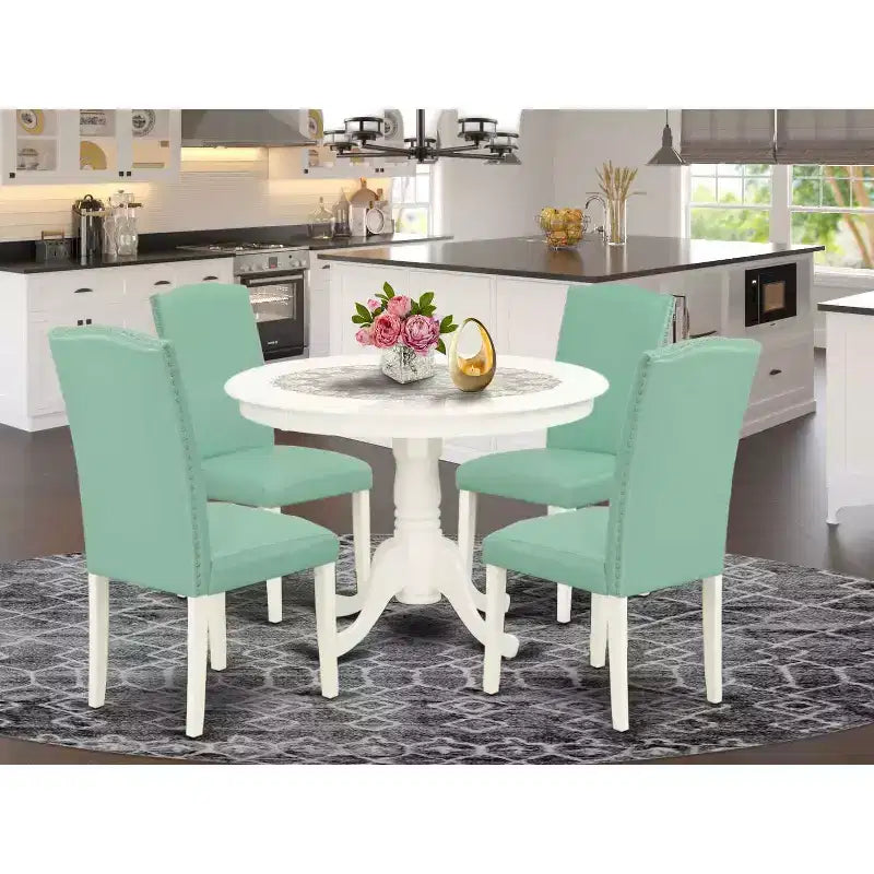 Ensemble de salle à manger 5 pièces Table et chaises rondes - Table de cuisine de 42 pouces avec finition Pond en cuir PU