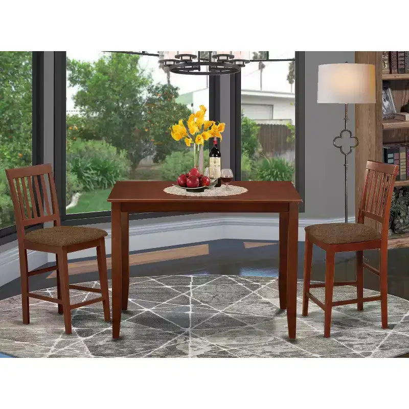 Ensemble de salle à manger hauteur comptoir - Table de bistrot et 2 chaises - Fini acajou - Ensemble de cuisine moderne