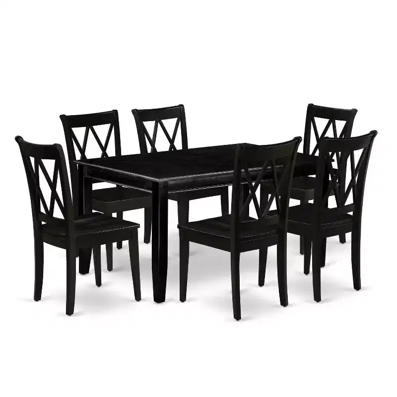 HomeStock 7-Pc Rectangle Black Finish Solid Wood Top Dining Table with 6-Chairs