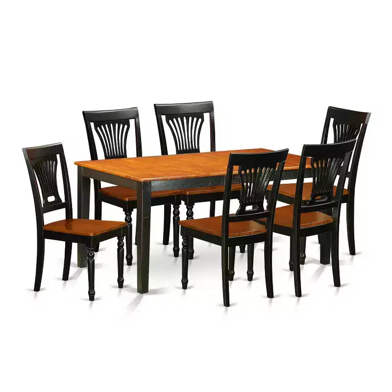 HomeStock 7-Piece Rectangle Black and Cherry Finish Solid Wood Top Dining Table with 6 Chairs