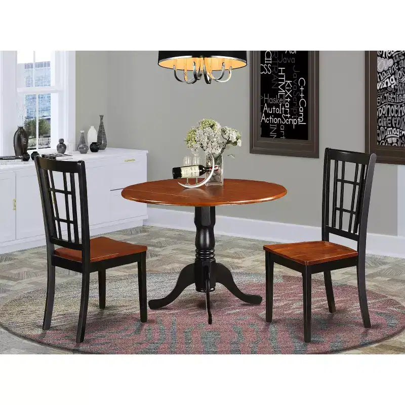 Ensemble table de salle à manger élégante pour 2 personnes - Table de cuisine avec chaises, bois dur asiatique, conception à abattants, gain de place