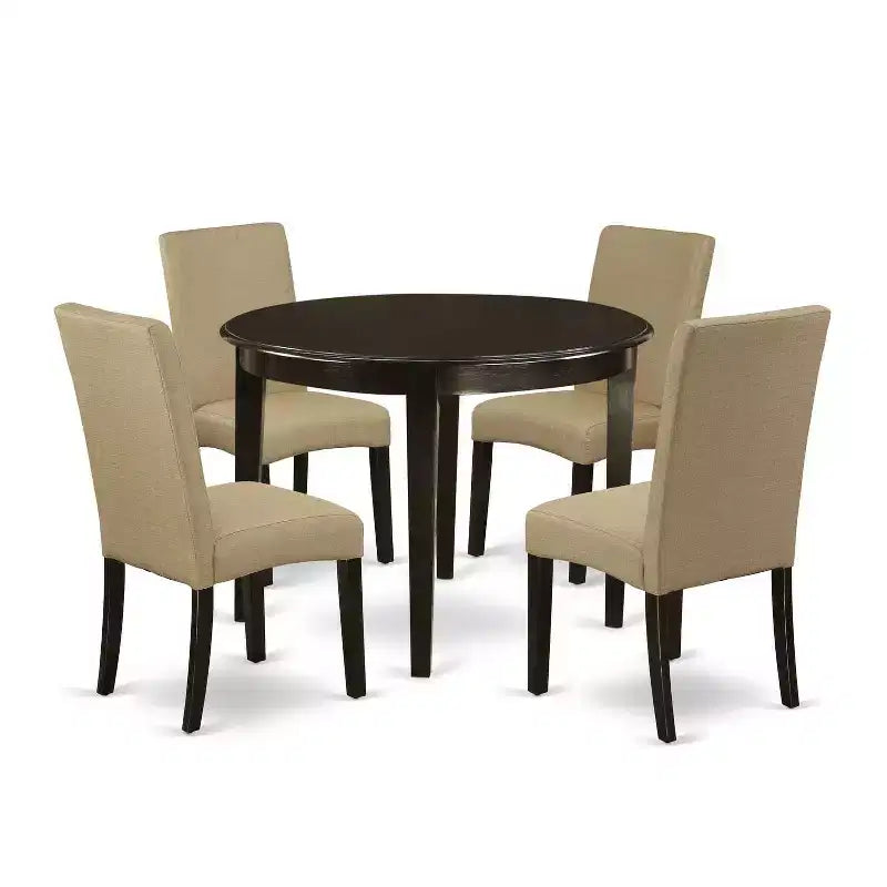 Round Kitchen Table Set 5 Piece - 42 Inch Table & 4 Parsons Chairs - Urban Modern Design