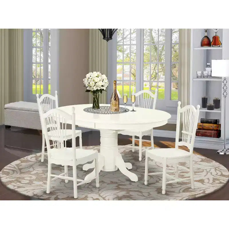 Ensemble de salle à manger moderne 5 pièces - Table ronde et 4 chaises - Ensemble de cuisine blanc lin