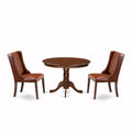 3-Piece Mahogany Finish Solid Wood Top - Button Tufted Upholstered Dining Room Set - Seats 4