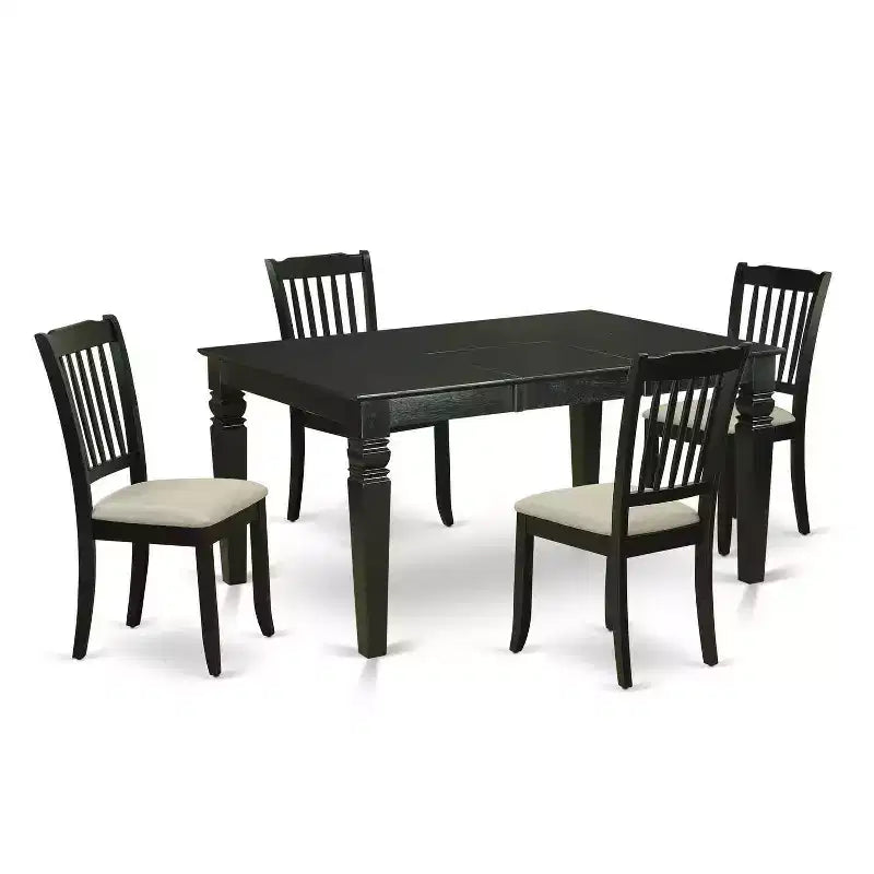 HomeStock 5-Piece Rectangle Black Finish Solid Wood Top Dining table with 4-Chairs with Butterfly Leaf Slat Back