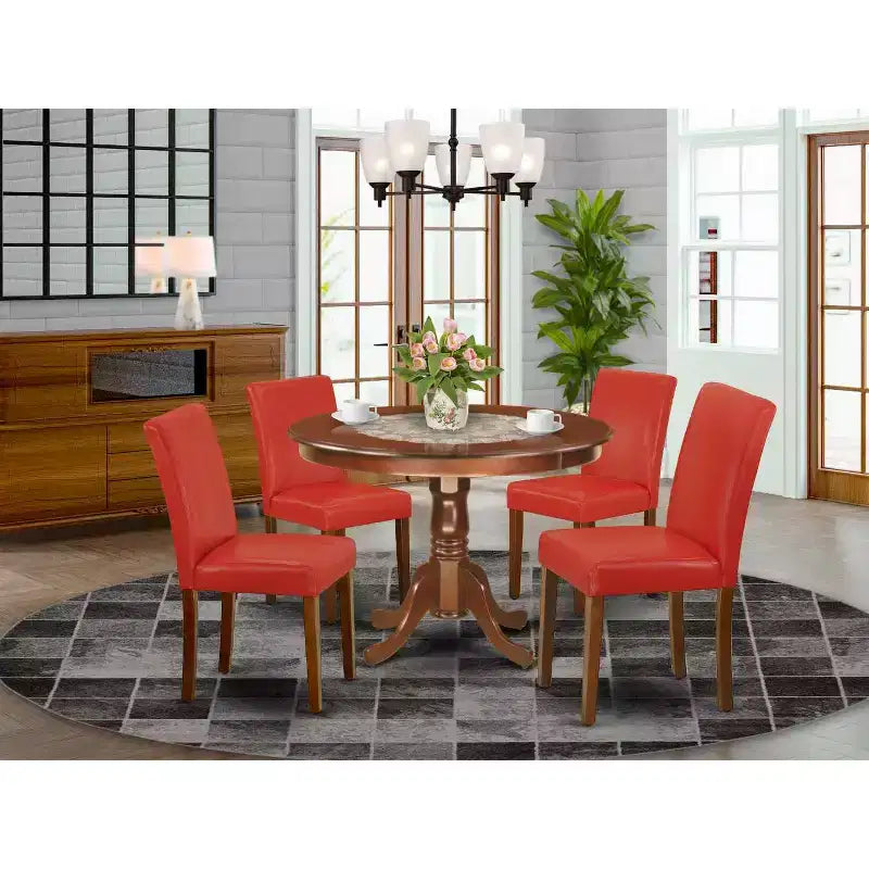 Ensemble table à manger ronde pour 4 – Table sur pied de 42 pouces et chaises Firebrick – Sérénité balnéaire