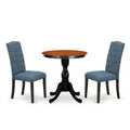 3-Piece Black and Cherry Finish Solid Wood Top - Button Tufted Upholstered Dining Room Set - Seats 4