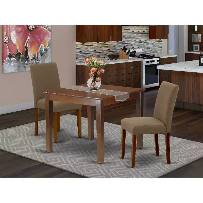 Ensemble de table de cuisine bohème – Table carrée de 36 pouces avec 2 chaises Parsons – Tissu lin café