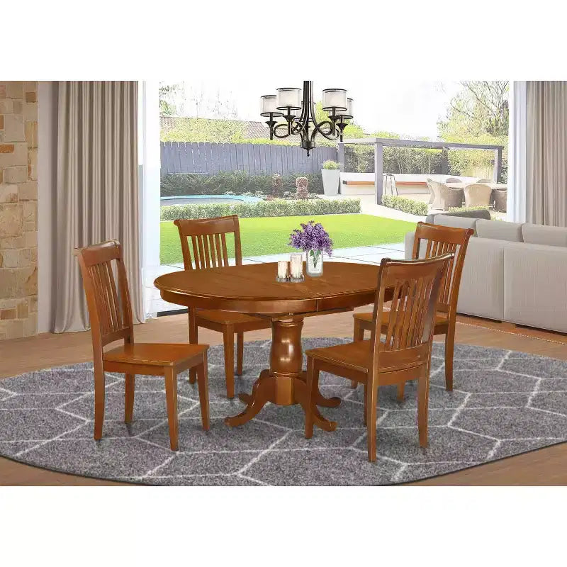 Ensemble de salle à manger 5 pièces - Table ovale et 4 chaises - Couleur marron selle