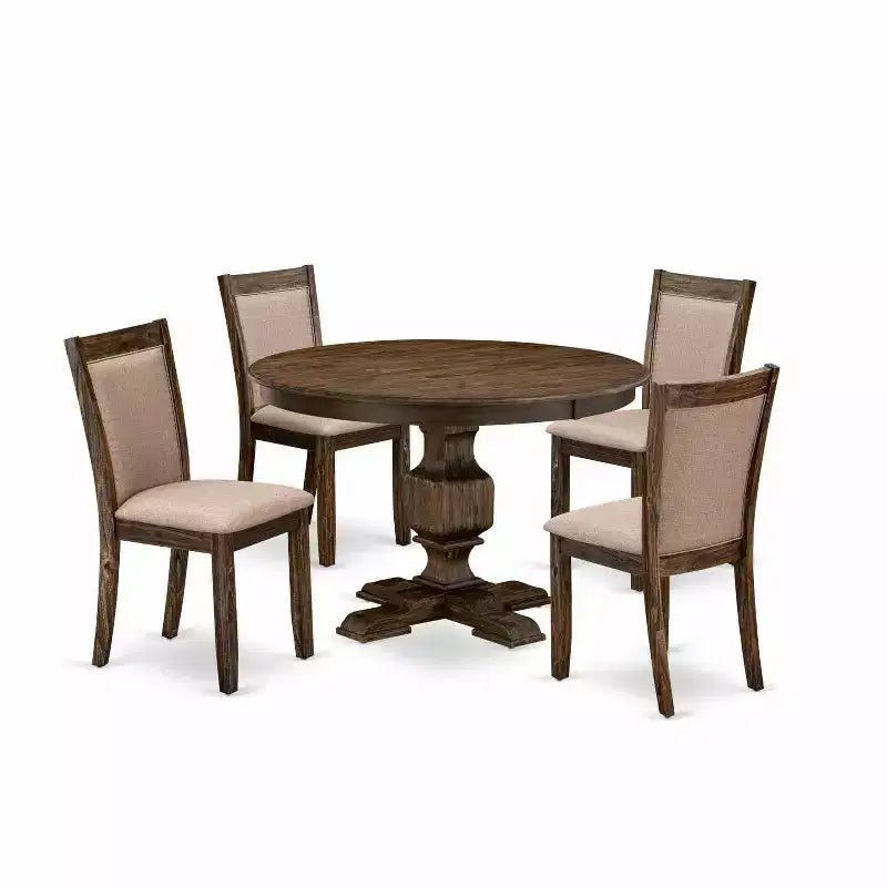 HomeStock 3-Piece Distressed Jacobean Finish Solid Wood Top Dining Table with 2 Upholstered Chairs