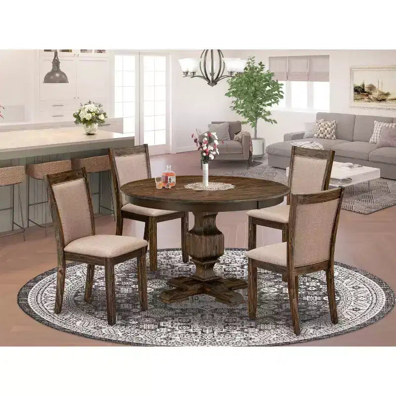 HomeStock – Table à manger en bois massif avec plateau fini jacobéen patiné et 2 chaises rembourrées – 3 pièces
