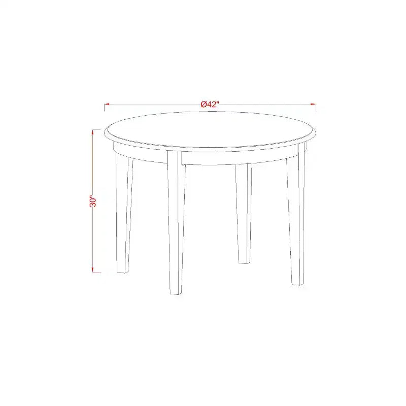 Table à manger HomeStock ronde 5 pièces, dessus en bois massif fini cappuccino avec 4 chaises