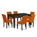 Rustic Dinette Table Set 7Pc 42x60 Rectangular Table w/ Leaf & 6 Parsons Chairs