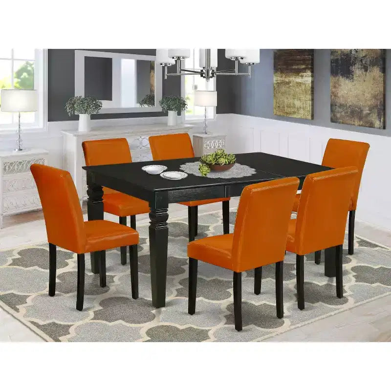 Ensemble de salle à manger rustique 7 pièces, table rectangulaire 42x60 avec rallonge et 6 chaises Parsons