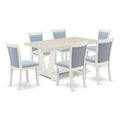 HomeStock 7-Piece Wire Brushed Linen White Finish Solid Wood Top Dining Table with 6 Chairs