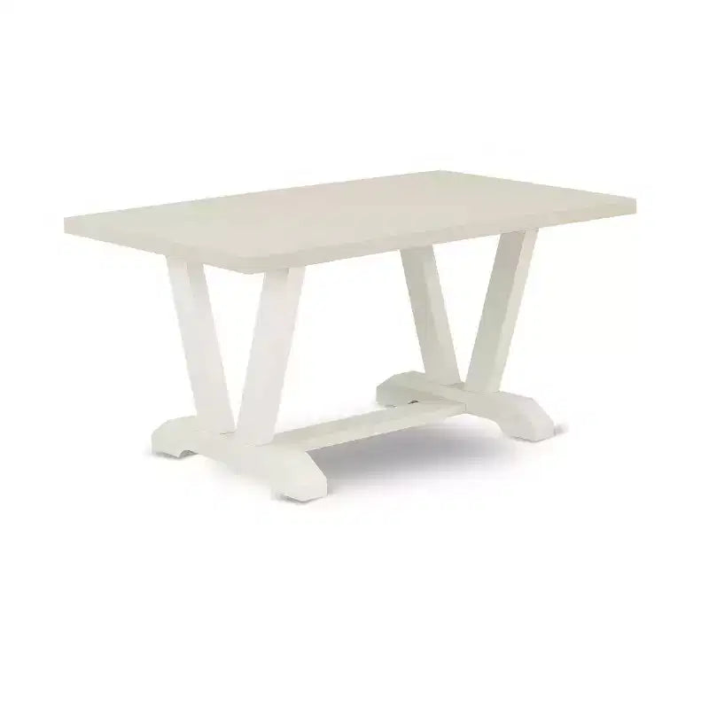 HomeStock Table à manger 7 pièces, plateau en bois massif, finition lin brossé blanc, avec 6 chaises