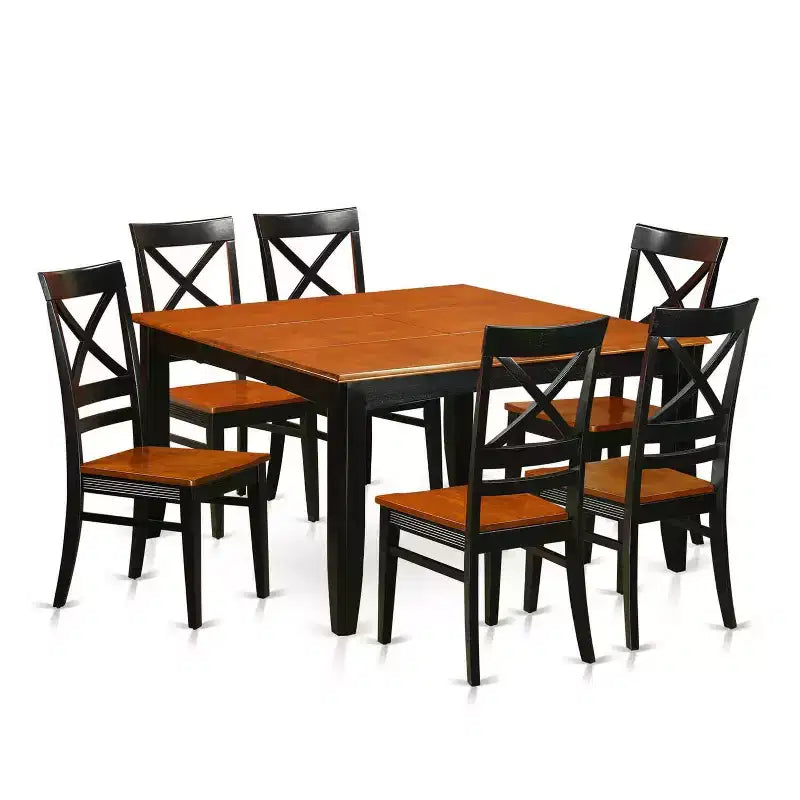 HomeStock 7-Piece Square Black & Cherry Finish Solid Wood Top Dining Table with 6-Chairs