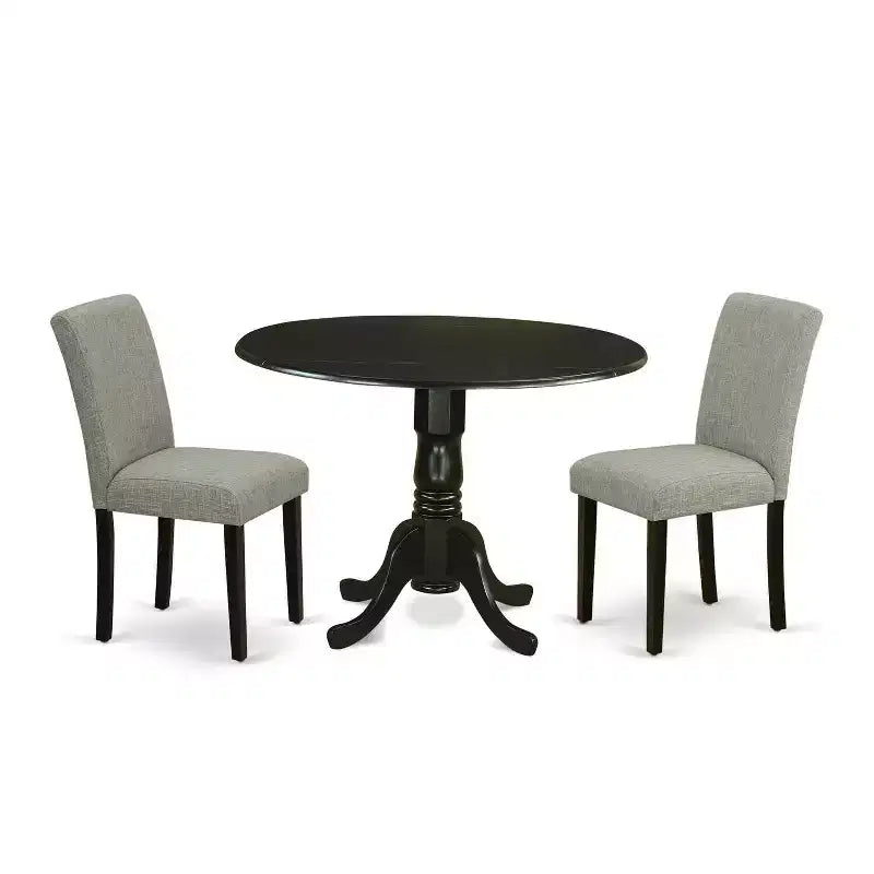 HomeStock 3-Pc Black Finish Solid Wood Top-Round Dining Room Set with Dropleaf-Seats 4