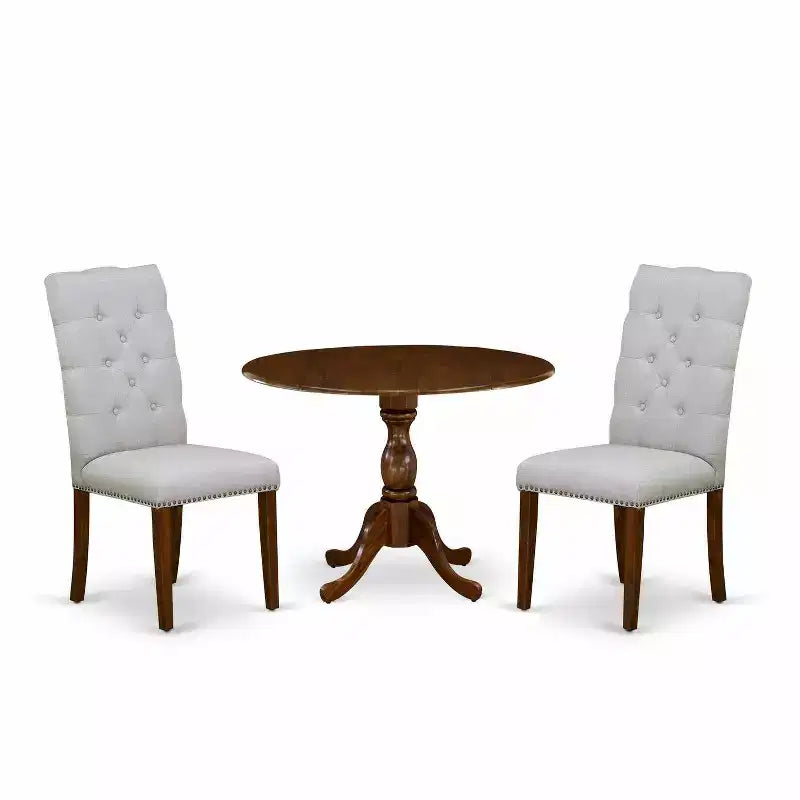 3-Piece Acacia Walnut Finish Solid Wood Top Button Tufted Dining Room Set (Seats-4)