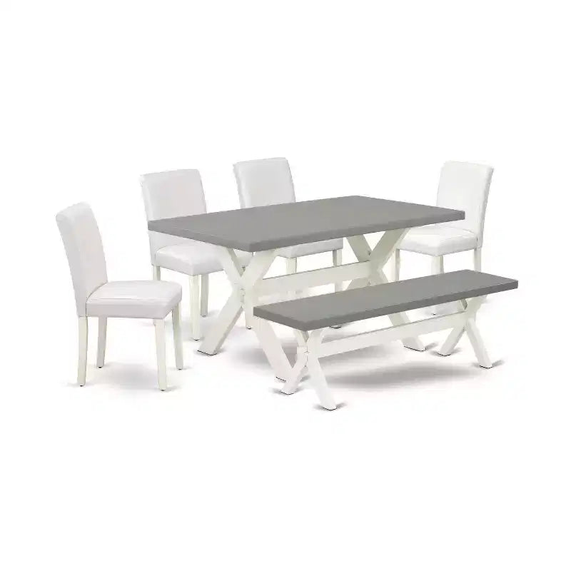 HomeStock 6-Pc Natural Oak Finish Solid Wood Top dining Table with 1-Bench and 4-Chairs