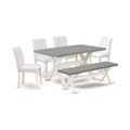 HomeStock 6-Pc Natural Oak Finish Solid Wood Top dining Table with 1-Bench and 4-Chairs