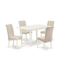 HomeStock 5-Pc Rectangular Linen White Finish Solid Wood Top-Upholstered Dining Room Set with High Back-Seats 4