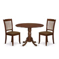 Round Dinette Set with Drop Leaf Table & 2 Linen Dining Chairs - Mahogany Finish
