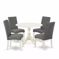 5-Piece Linen White Finish Solid Wood Top Dining table with 4 Chairs with Drop Leaf