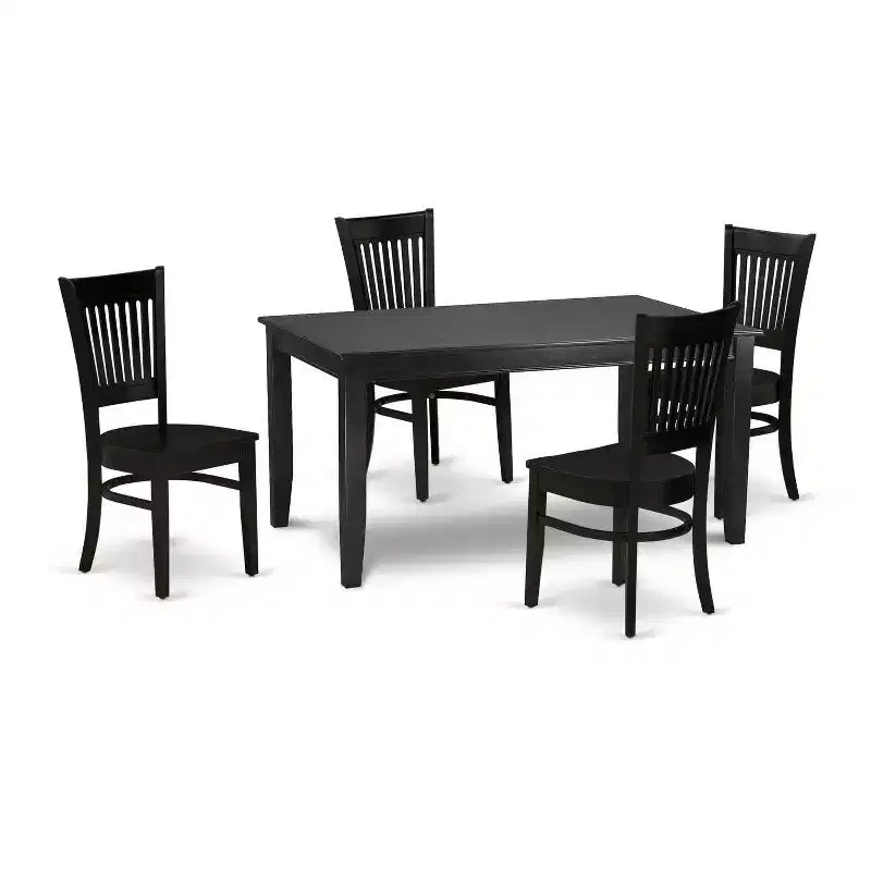 HomeStock 5-Piece Rectangle Black Finish Solid Wood Top Dining table with 4-Chairs with Slat Back