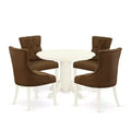 HomeStock 5-Piece Round Buttermilk & Cherry Finish Solid Wood Top Dining Table with 4 Parson Chair