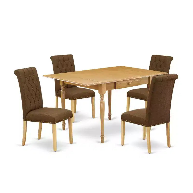 HomeStock 5-Pc Natural Oak Finish Solid Wood Top - Dining Room Set with Dropleaf - Seats 4