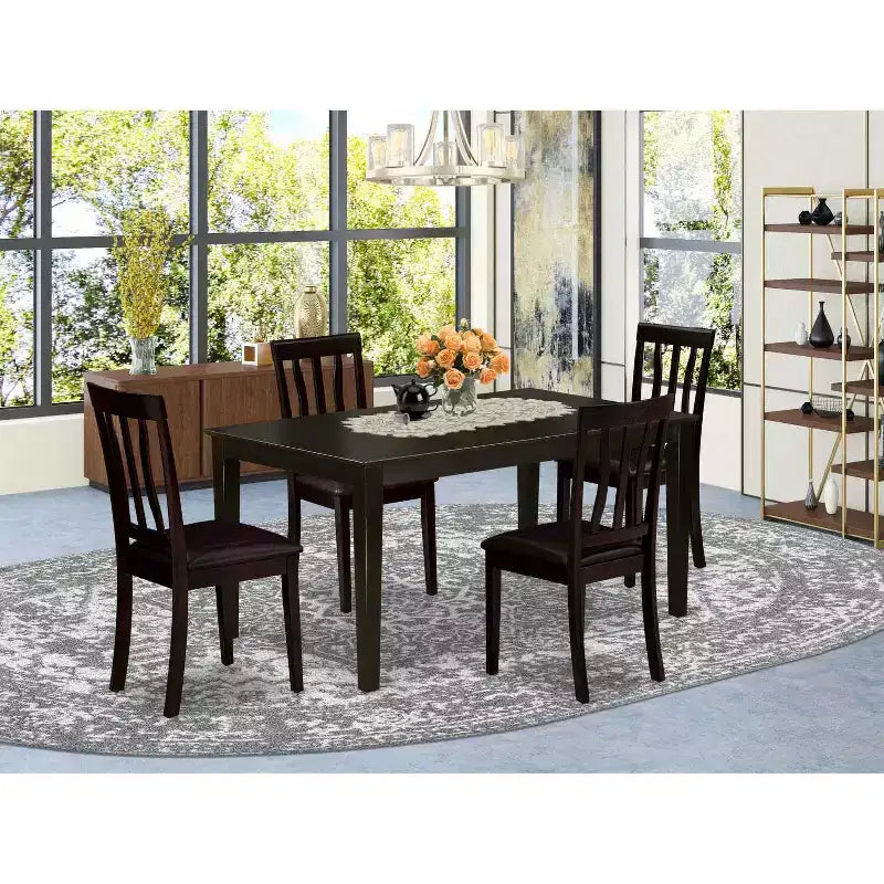Ensemble de salle à manger 5 pièces en bois massif couleur cappuccino – Pour 4 personnes