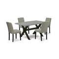 HomeStock 5-Pc Rectangle Natural Oak Finish Solid Wood Top Dining Table with 4 Parson Chair