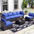 Acekool 7-Piece Patio Furniture Set, Wicker Sectional Sofa with Coffee Table & Cushions, Outdoor Modular Couch