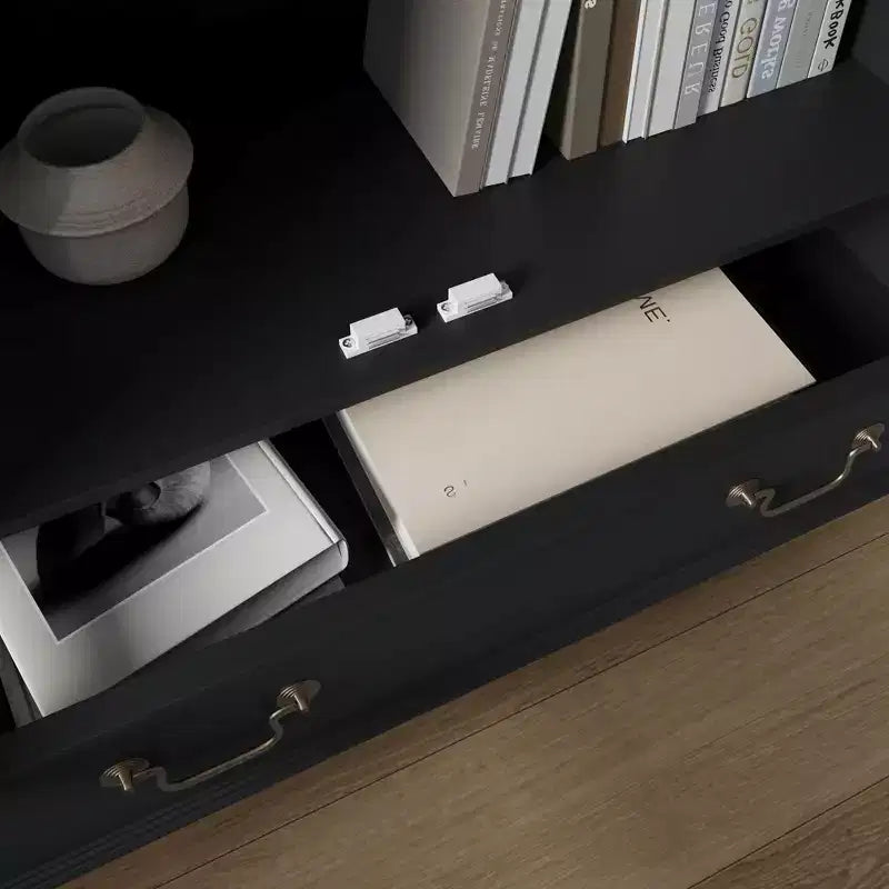 Vitrine / Bibliothèque à Porte Vitrée Bombée avec Fermeture Magnétique + Étagères Ouvertes + Tiroir