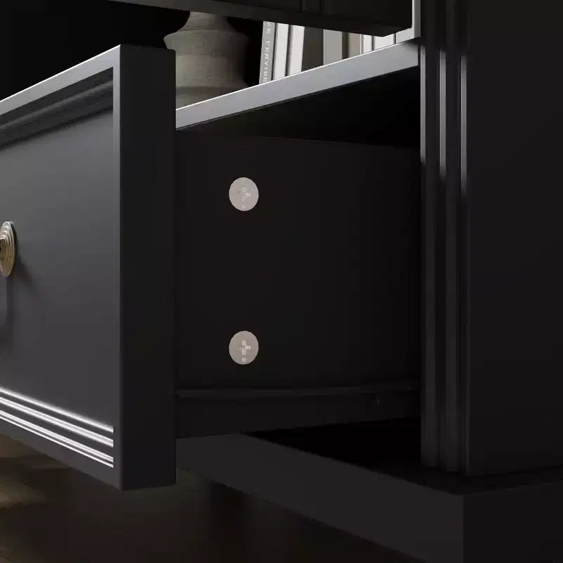 Vitrine / Bibliothèque à Porte Vitrée Bombée avec Fermeture Magnétique + Étagères Ouvertes + Tiroir