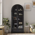 Vitrine / Bibliothèque à Porte Vitrée Bombée avec Fermeture Magnétique + Étagères Ouvertes + Tiroir