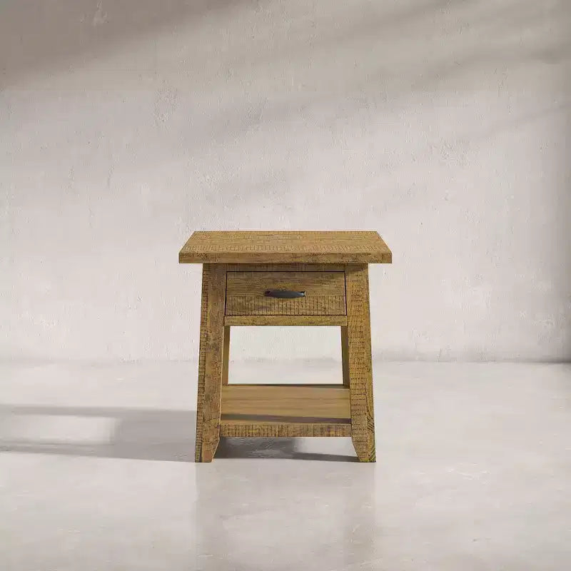 Bout de canapé rustique en bois massif avec rangement