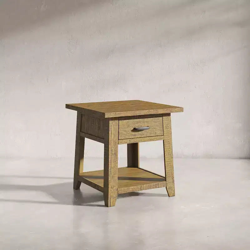 Bout de canapé rustique en bois massif avec rangement
