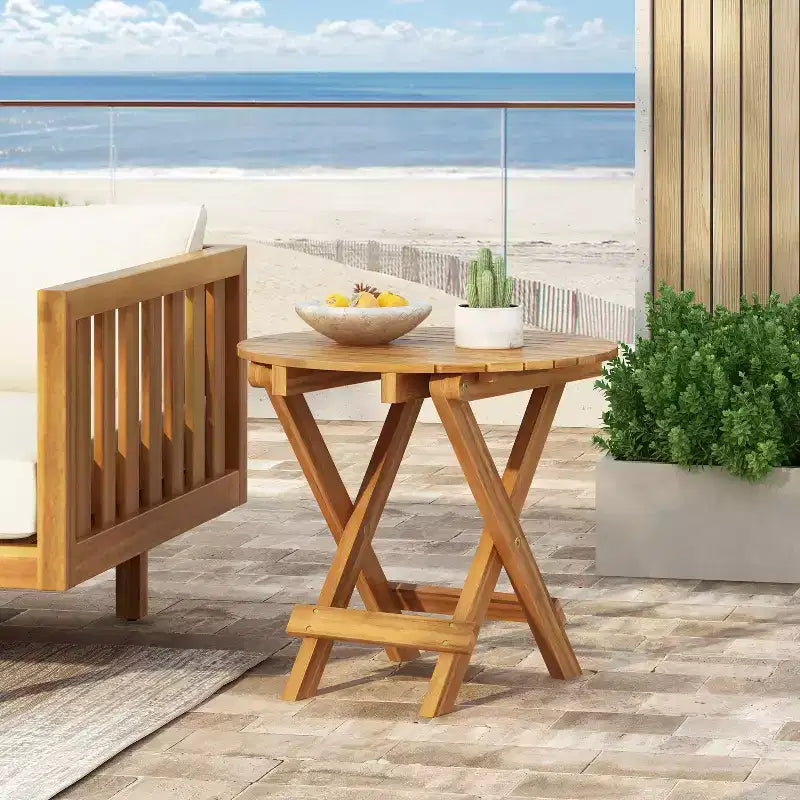 1 table d'appoint extérieure pliable en bois, longueur réglable, pour patio, petits espaces, intérieur et extérieur