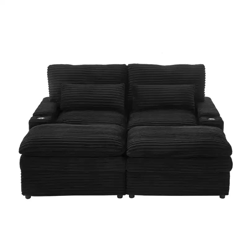 Canapé d'angle moderne 70,9" avec rangement, poufs, 4 ports et 2 porte-gobelets