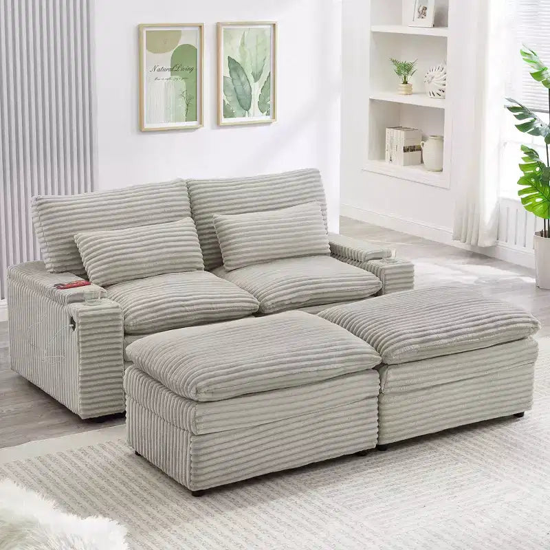 Canapé d'angle moderne 70,9" avec rangement, poufs, 4 ports et 2 porte-gobelets
