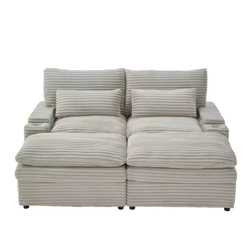 Canapé d'angle moderne 70,9" avec rangement, poufs, 4 ports et 2 porte-gobelets