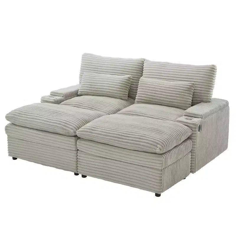 Canapé d'angle moderne 70,9" avec rangement, poufs, 4 ports et 2 porte-gobelets