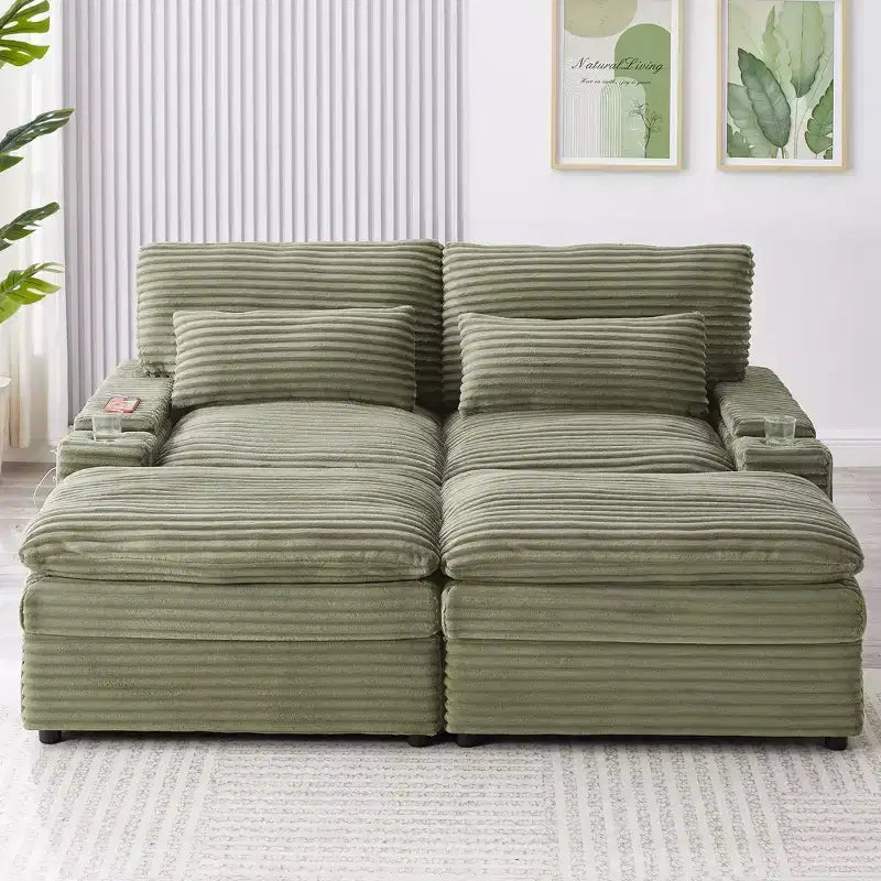 Canapé d'angle moderne 70,9" avec rangement, poufs, 4 ports et 2 porte-gobelets