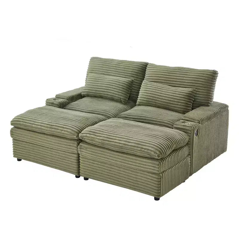 Canapé d'angle moderne 70,9" avec rangement, poufs, 4 ports et 2 porte-gobelets